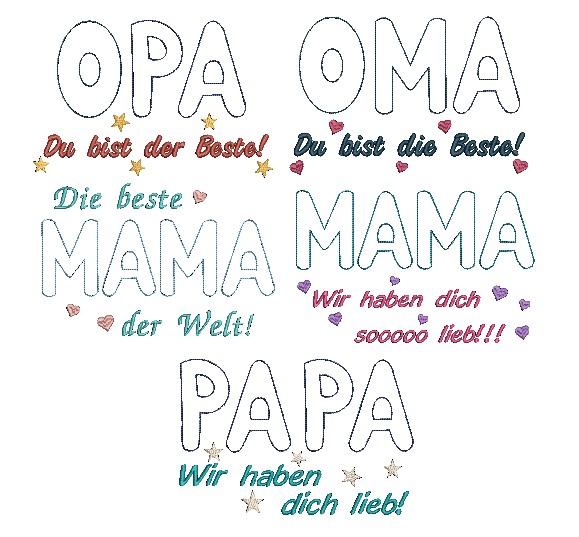 Bild 1 von Stickdatei doodle Applikation Schrift Mama Oma Opa Papa sind die Besten