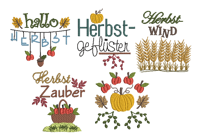 Bild 1 von Stickdatei Herbst Motive SET verschiedene Größen - Dekoration für Herbstprojekte