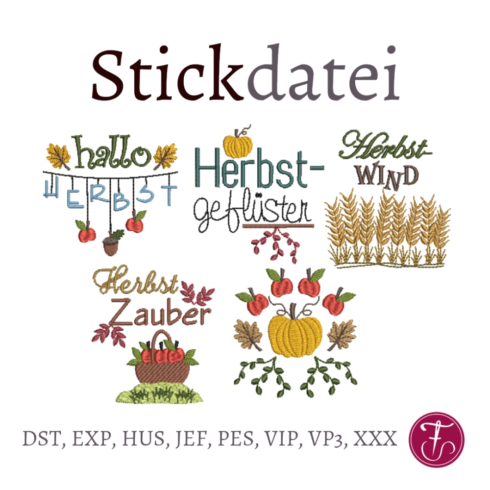 Bild 1 von Stickdatei Herbst Motive SET verschiedene Größen - Dekoration für Herbstprojekte