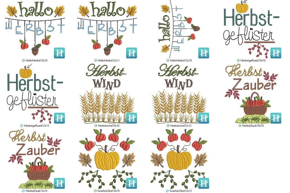 Bild 1 von Stickdatei Herbst Motive SET verschiedene Größen - Dekoration für Herbstprojekte