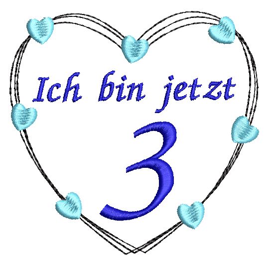 Bild 1 von Stickdatei Herz 3. Geburtstag 10x10cm und 13x13cm