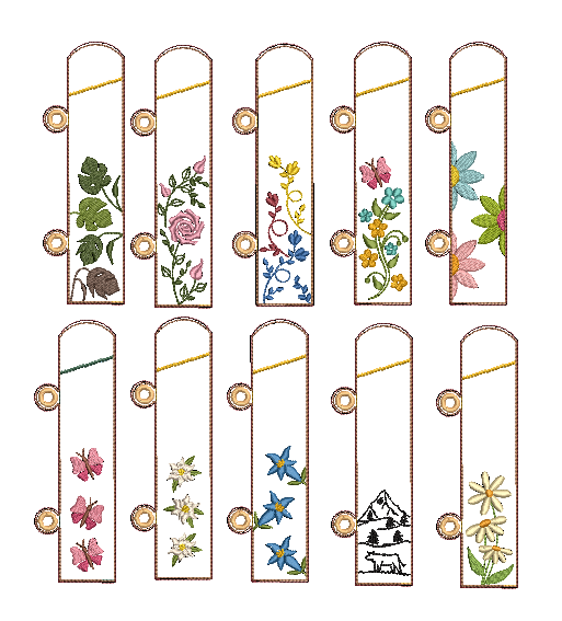 Bild 1 von ITH Stickdatei Ringbuch Ordner Stifteetui schmal für Kugelschreiber Motive Blumen