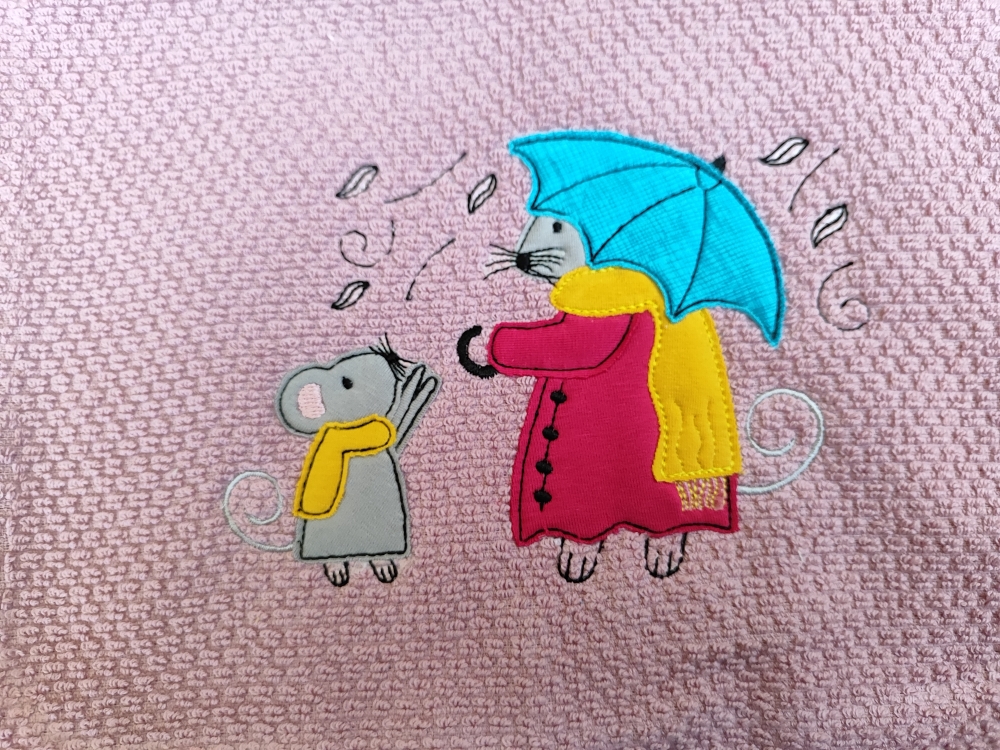 Bild 1 von Stickdatei Maus doodle Applikation Herbst Regentag