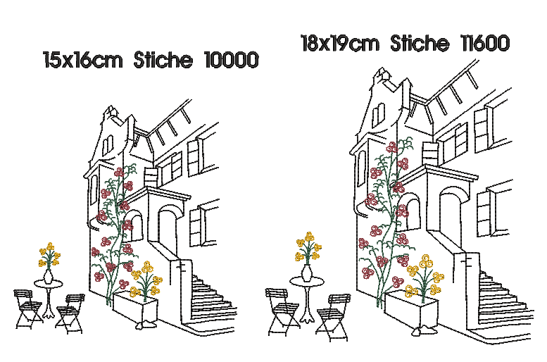 Bild 1 von Stickdatei toskanisches Haus Toskana Redwork mit Blumenranke Sommer  / (Lizenz) Unlimited