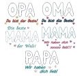 Stickdatei doodle Applikation Schrift Mama Oma Opa Papa sind die Besten