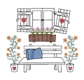 Stickdatei Gartenbank am Schupfen Scheune altes Fenster