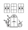 Bild 1 von Stickdatei Kontur Fenster Haus Konturstich verschiedene Größen Hausfassaden  / (Variante) Fenster mit Kürbis