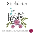 Bild 1 von Stickdatei Musik Noten mit Hibiskusblüten verschiedene Größen