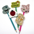 Stickdatei ITH Stiftetopper Spruch Sprüche Glücksbringer Magnete