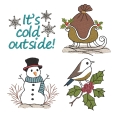 Stickdatei Winter SET Schneemann Vogel Schlitten 10x10cm